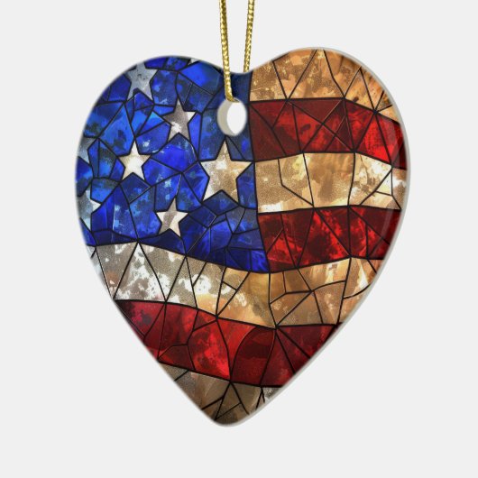 愛国心に富んだアメリカ国旗が染まった セラミックオーナメント (左)