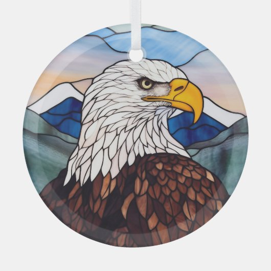 愛国心に富んだハゲのワシが染まった ガラスオーナメント (正面)