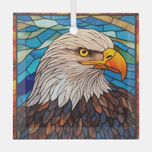 愛国心に富んだハゲのワシが染まった ガラスオーナメント (正面)