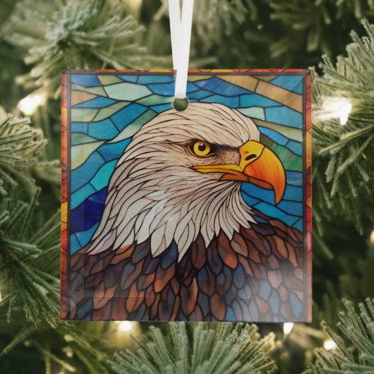 愛国心に富んだハゲのワシが染まった ガラスオーナメント (インサイチュ)