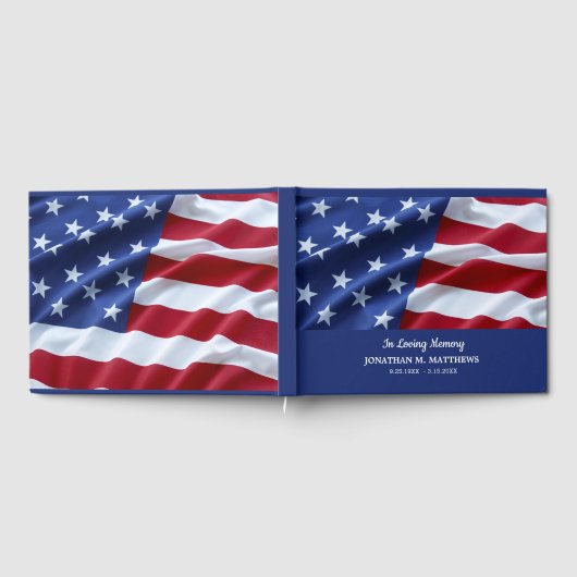 愛国心に満ちたアメリカ国旗の記念写真葬儀 ゲストブック (全面)