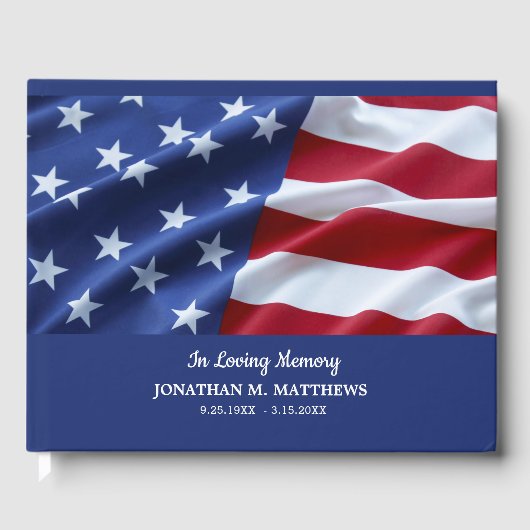 愛国心に満ちたアメリカ国旗の記念写真葬儀 ゲストブック (正面)