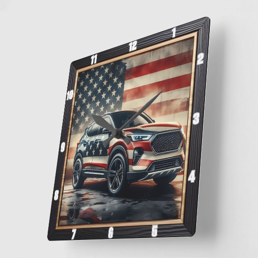 愛国心に満ちたカーアメリカ国旗 スクエア壁時計 (傾斜)