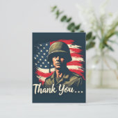 愛国心に満ちた兵士がアメリカ国旗を持つポストカード シーズンポストカード (スタンド正面)