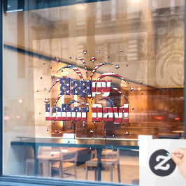 愛国心に満ちた赤と青の幸せな労働日 ウィンドウサイン