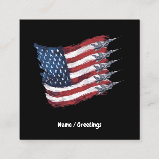 愛国心のあるアメリカ国旗の戦闘機7月4日 スクエア名刺 (正面)