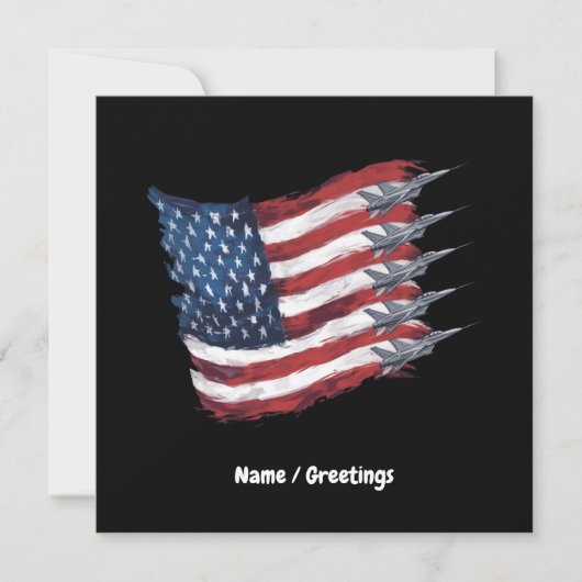 愛国心のあるアメリカ国旗の戦闘機7月4日 招待状 (正面)