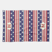 愛国心のあるアメリカ国旗の星とストライプモノグラム キッチンタオル (横)