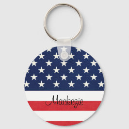 愛国心のあるアメリカ国旗の星とストライプモノグラム キーホルダー