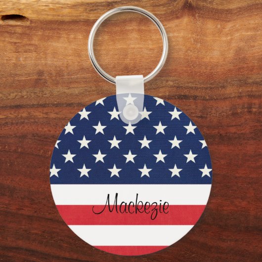 愛国心のあるアメリカ国旗の星とストライプモノグラム キーホルダー (正面)