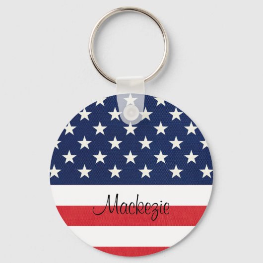 愛国心のあるアメリカ国旗の星とストライプモノグラム キーホルダー (裏面)
