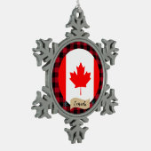 愛国心のあるカナダ、バッファローの草原、カナダ国旗 スノーフレークピューターオーナメント (左)