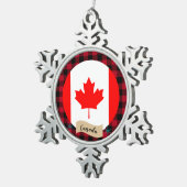 愛国心のあるカナダ、バッファローの草原、カナダ国旗 スノーフレークピューターオーナメント (右)