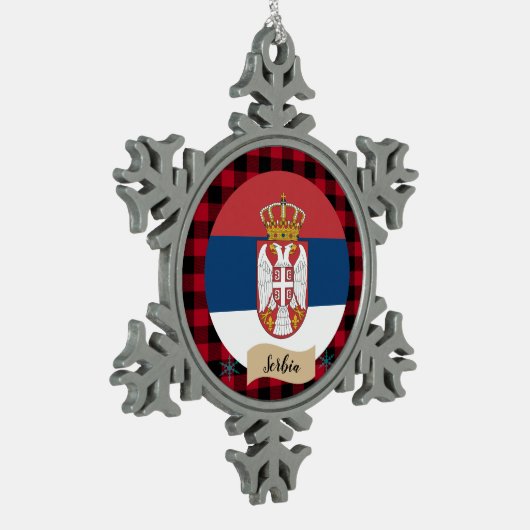 愛国心のあるセルビア、赤い水牛の草原、セルビア国旗 スノーフレークピューターオーナメント (左)