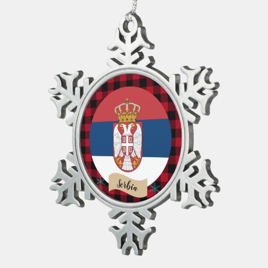 愛国心のあるセルビア、赤い水牛の草原、セルビア国旗 スノーフレークピューターオーナメント