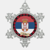 愛国心のあるセルビア、赤い水牛の草原、セルビア国旗 スノーフレークピューターオーナメント (正面)