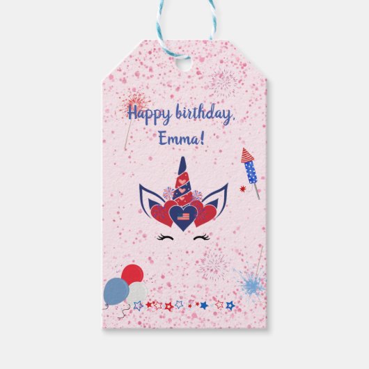 愛国心のあるユニコーン・ピンクの輝き ギフトタグ (正面)
