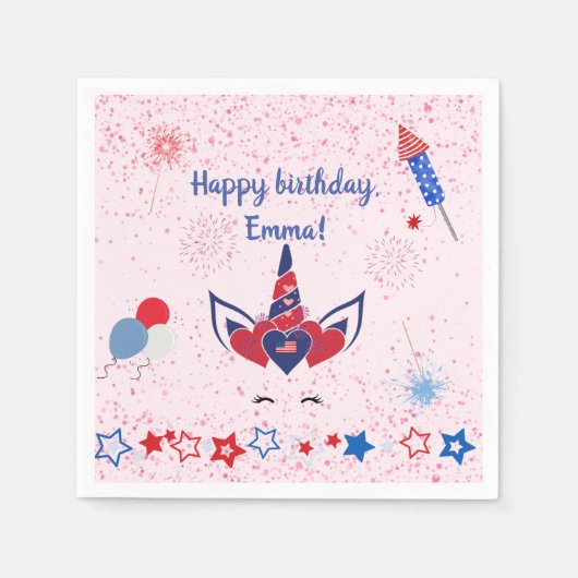 愛国心のあるユニコーン・ピンクの輝き スタンダードカクテルナプキン (正面)