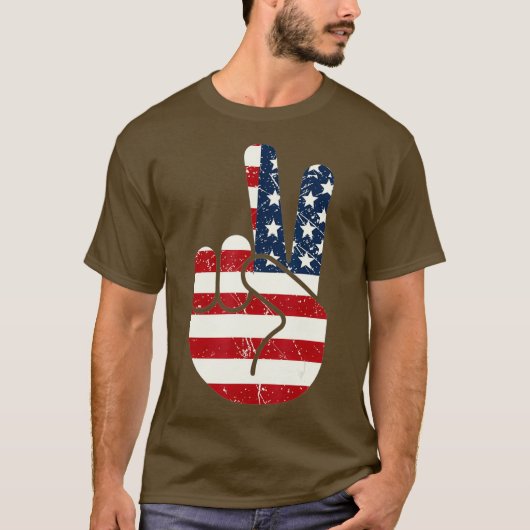 愛国心のある平和のサインのプレミアムフラッグ大人と Tシャツ (正面)