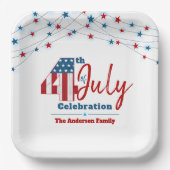 愛国心のある7月4日赤白青アメリカ国旗の星 ペーパープレート (正面)