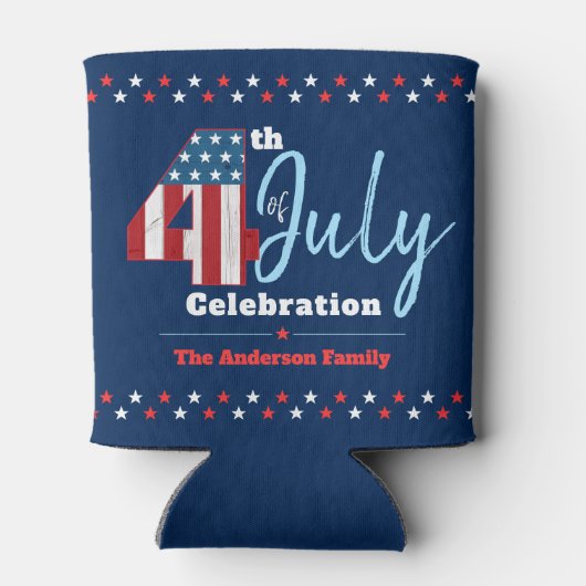 愛国心のある7月4日赤白青アメリカ国旗の星 缶クーラー (裏面)