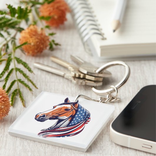 愛国心の誇り : アメリカ国旗のクォーター馬 キーホルダー (正面右)