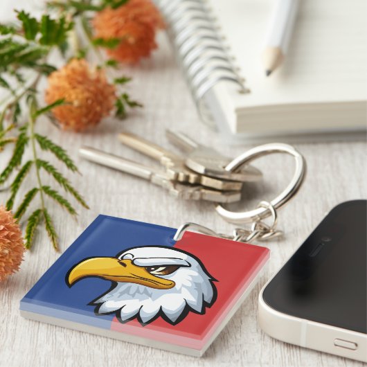 愛国心はっきりしたに満ちた漫画のパーソナライズされた鷲 キーホルダー (正面右)