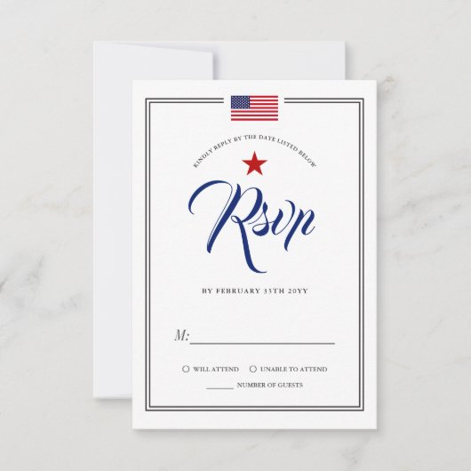 愛国心をテーマにしたイベント、アメリカ国旗出欠の出欠を確認 招待状 (正面)
