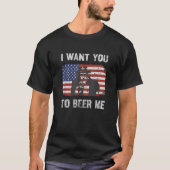 愛国心を持ってビールを飲おもしろいめ動揺してる Tシャツ (正面)