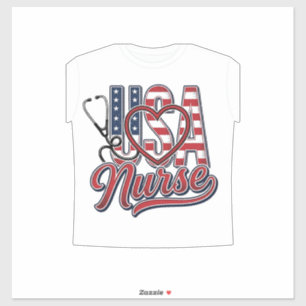 愛国心を持つ看護師 アメリカ ハート型聴診器Tシャツ デザイン シール