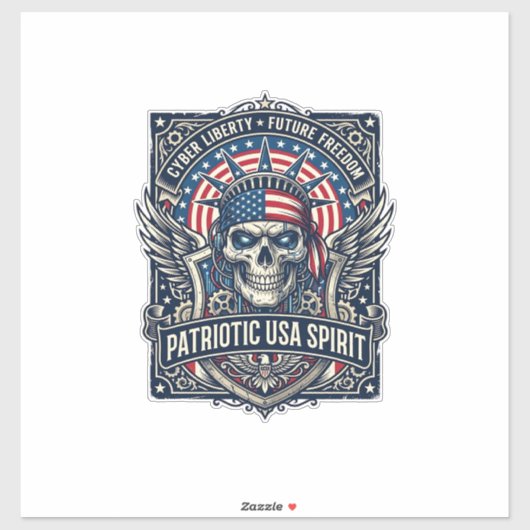 愛国心サイバー自由 ドクロ サイバーパンクの未来 フリー シール (シート)