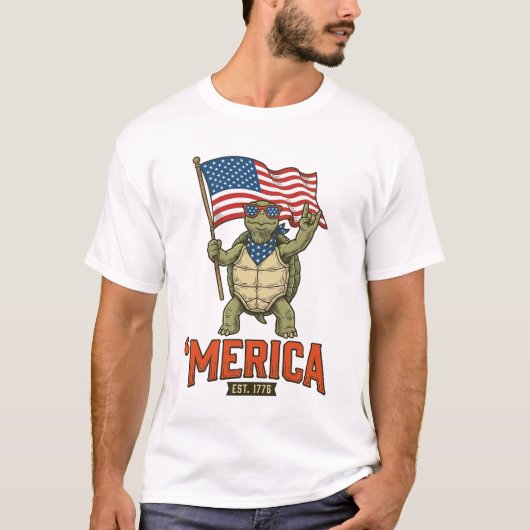 愛国心タートル アメリカ ヴィンテージ ベクター Tシャツ (正面)