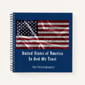 愛国心パーソナライズされたのあるアメリカ国旗の白と青 ノートブック (正面)