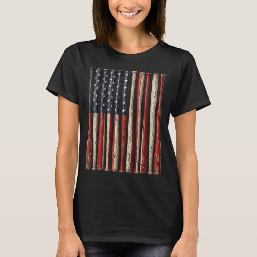 愛国心ベースボールアメリカ国旗USA独立記念日 Tシャツ (正面)