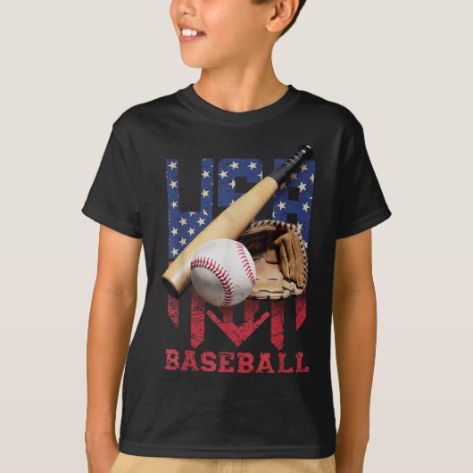 愛国心ベースボール アメリカ国旗 メンズ 7月4日 Tシャツ (正面)