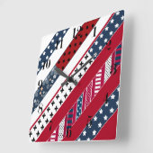 愛国心、つぎはぎ仕事 スクエア壁時計 (傾斜)