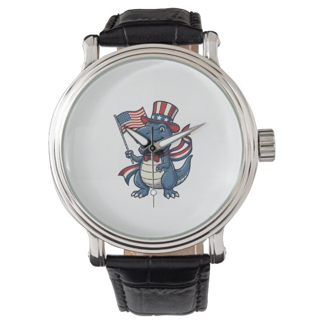 愛国恐竜 ビンテージ ベクターTシャツ デザイン 1 腕時計 (正面)
