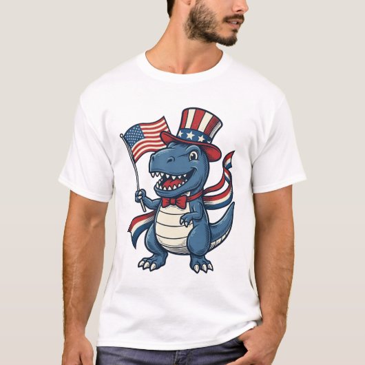 愛国恐竜 ビンテージ ベクターTシャツ デザイン 1 Tシャツ (正面)