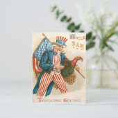 愛国感謝祭叔父サム・トルコ米国国旗 シーズンポストカード (スタンド正面)
