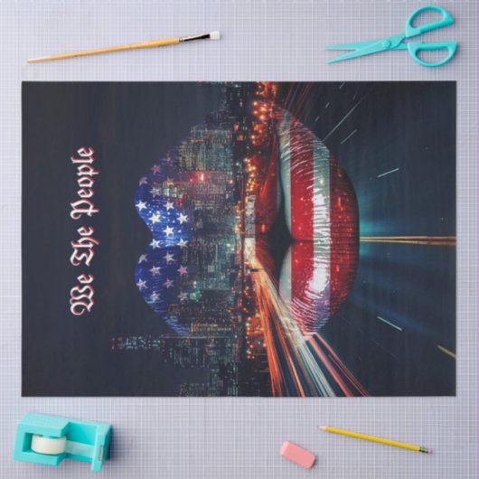 愛国旗の街の風景の唇We the People 薄葉紙 (クラフト)