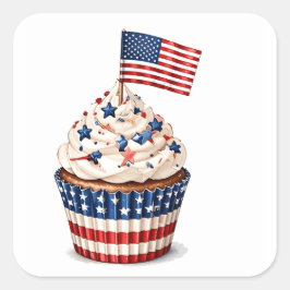 愛国旗ケーキ カップケーキ マフィン 7月4日 スクエアシール