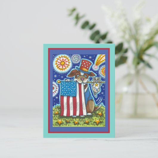 愛国旗愛犬猫マウスかわいおもしろいい  シーズンポストカード (スタンド正面)