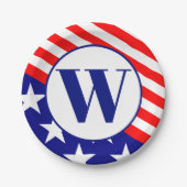 愛国星ストライプ赤白青 ペーパープレート (正面)