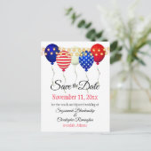 愛国気球結婚式の日付の保存カスタム 案内ポストカード (スタンド正面)