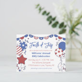 愛国気球7月4日パーティの招待状 ポストカード (スタンド正面)