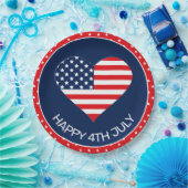 愛国海軍ブルー，アメリカ国旗のハート7月4日 ペーパープレート (パーティー)