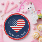 愛国海軍ブルー，アメリカ国旗のハート7月4日 ペーパープレート (パーティー)
