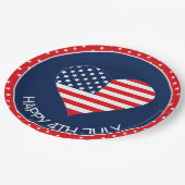 愛国海軍ブルー，アメリカ国旗のハート7月4日 ペーパープレート (アングル)