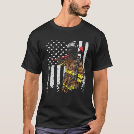 愛国消防士アメリカ合衆国アメリカ国旗Fireman Fi Tシャツ (正面)