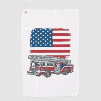 愛国消防車アメリカ国旗ビンテージTシャツ_1 ゴルフタオル